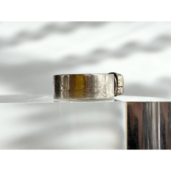 Jasper Gemstone Straight Banded Carved Pewter Statement Vintage Ring - sz 11 - Picture 12 of 13
